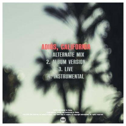 Back cover for Danny's single "Adiós, California"